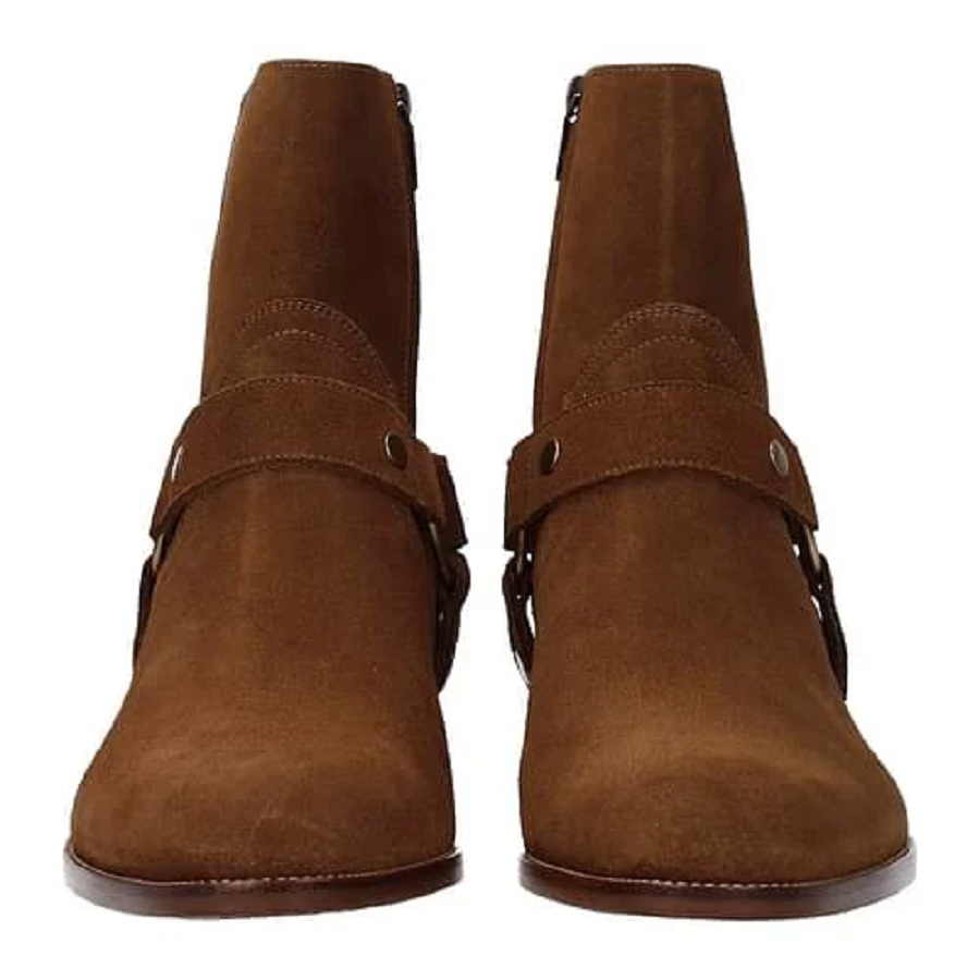 Gi Y Saint Laurent Wyatt Harness Boots Suede Nut Bpn