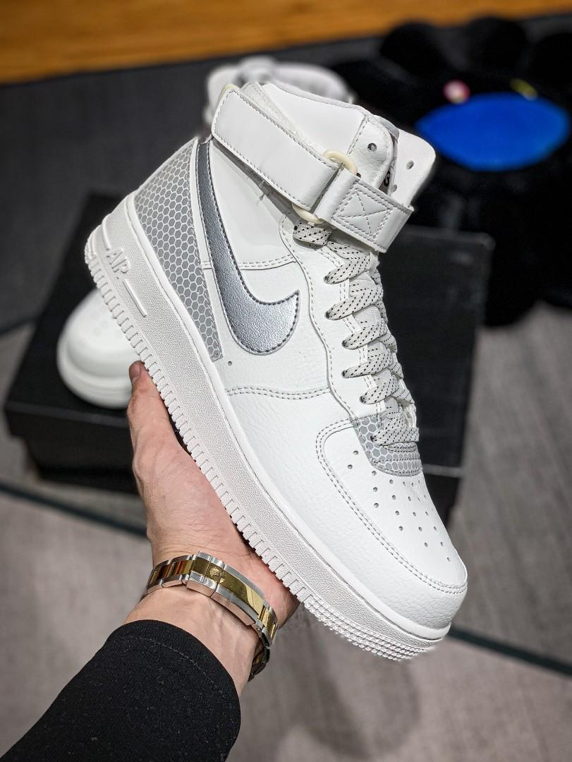 MENS NIKE AIR FORCE 1 LV8 HIGH 3M REFLECTIVE SIZE 9 (CU4159 100) WHITE /  SILVER